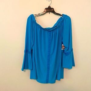 New Directions teal off shoulder blouse